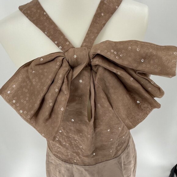 Sheri Bodell Womens M Brown Silk Bow Sequin Halter Dress, M - Picture 8 of 11